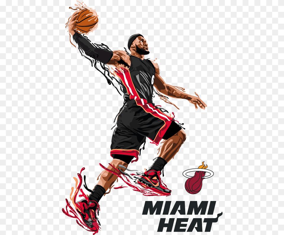 Lebron James Vector Basket Miami Heat, Adult, Person, Man, Male Png