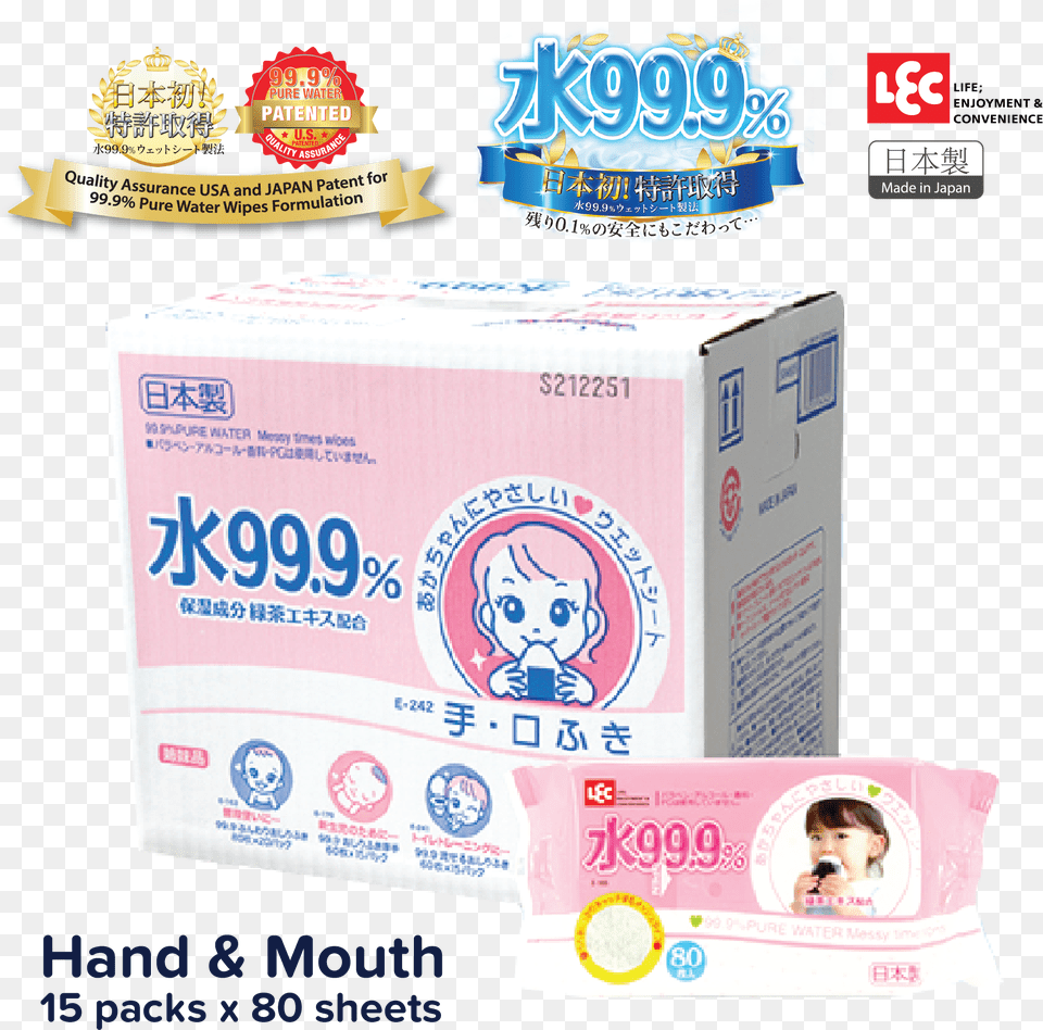 Lec 999 Pure Water Baby Wipes Carton Deal, Person, Box, Diaper Free Png