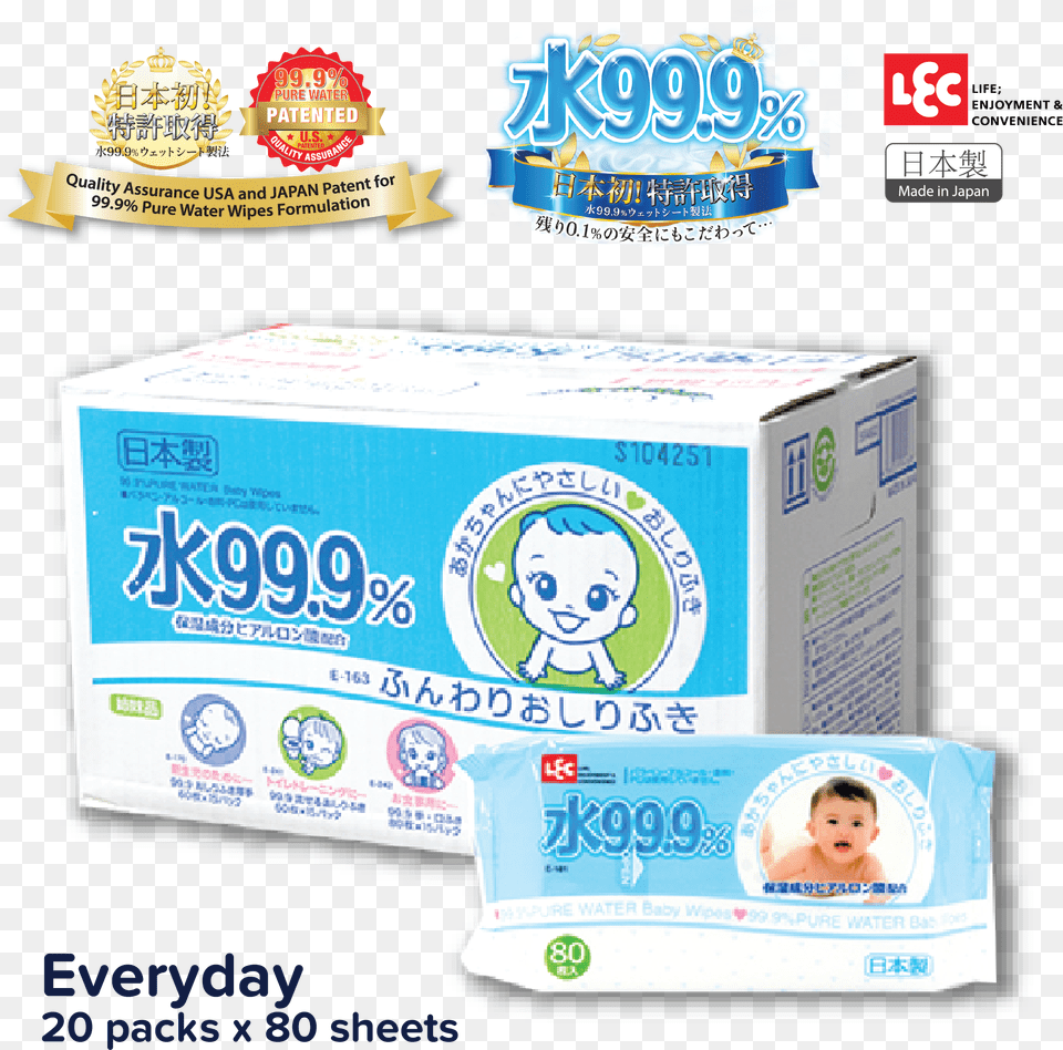 Lec 999 Pure Water Baby Wipes Carton Deal, Person, Diaper Png Image
