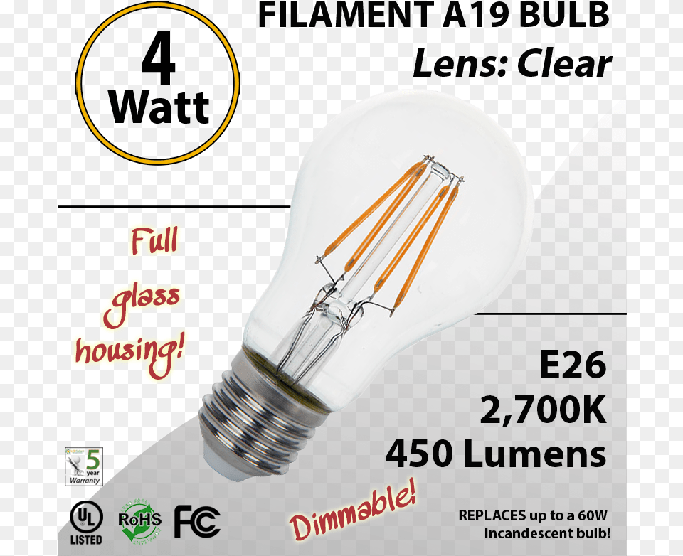 Led Filament Bulb 2700k Antique A19 Vintage Clear Us Federal Communications Commission, Light, Lightbulb, Smoke Pipe Free Png Download