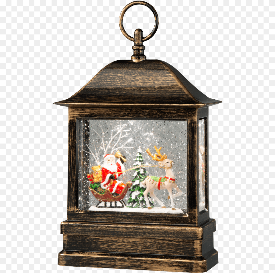 Led Snow Lantern Quotsanta With Reindeer Sleigh Schlitten Mit Weihnachtsmann Transparent, Lamp, Baby, Person Free Png Download