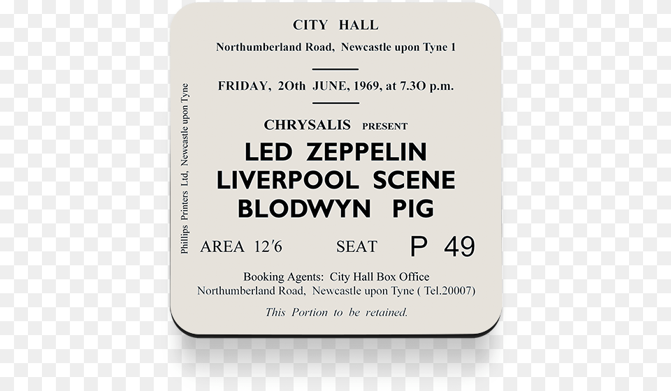 Led Zeppelin Blodwyn Pig Newcastle City Hall Ticket Cartoon Secretary, Text, Document, Receipt Png