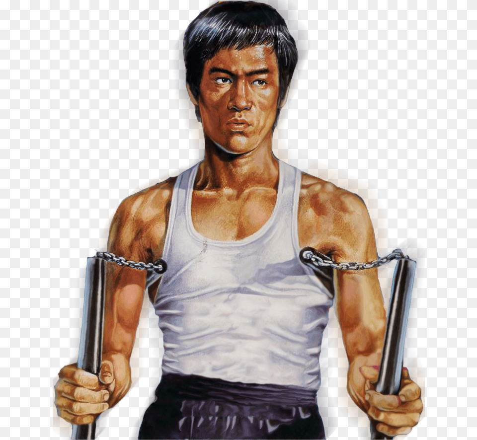 Lee And Double Nunchaku By Gdsfgs Bruce Lee39s Nunchaku In Aktion Book, Adult, Male, Man, Person Free Png