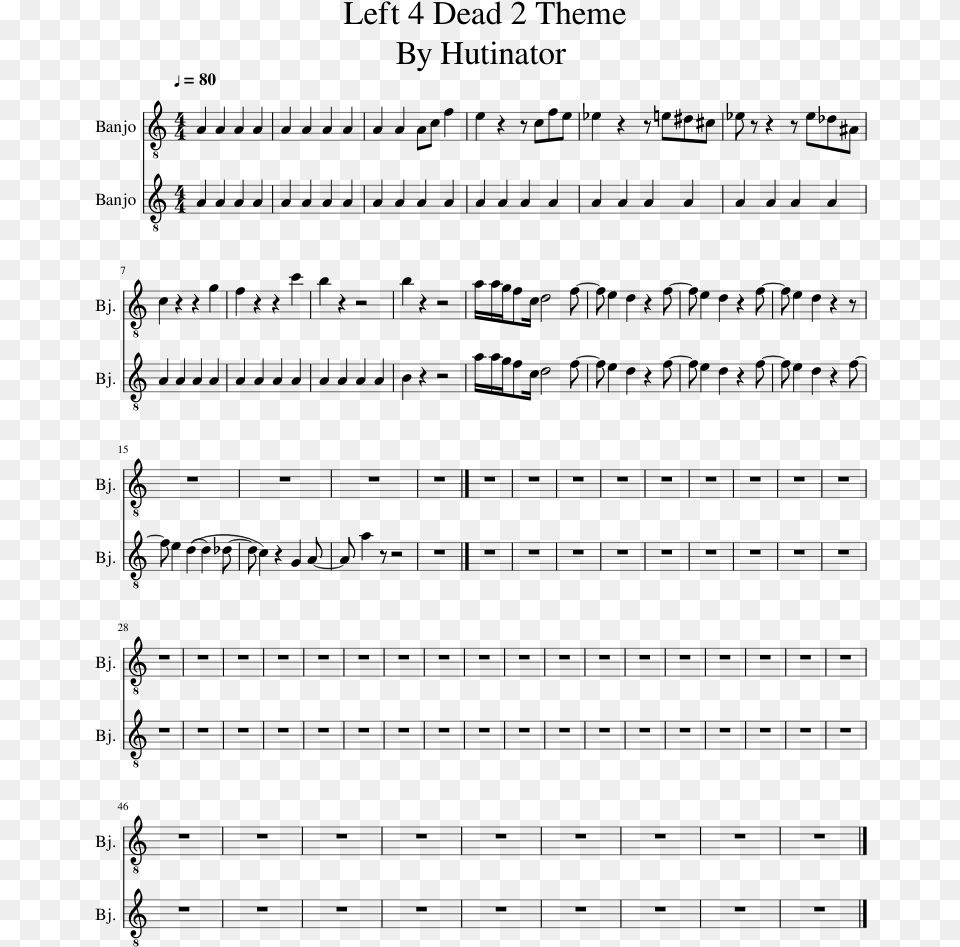 Left 4 Dead Theme Sheet Music, Gray Free Transparent Png