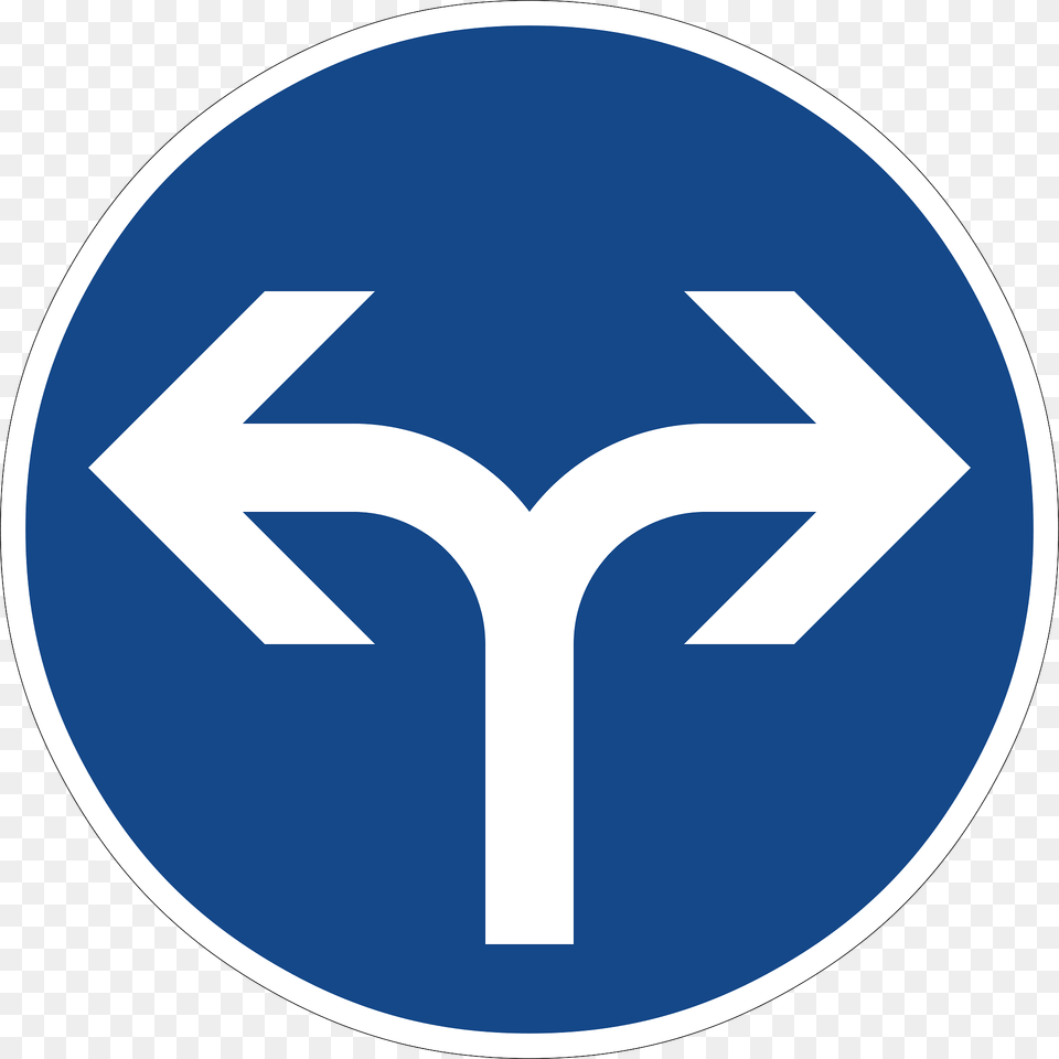 Left Ahead Or Right Ahead Clipart, Sign, Symbol, Disk, Road Sign Free Transparent Png