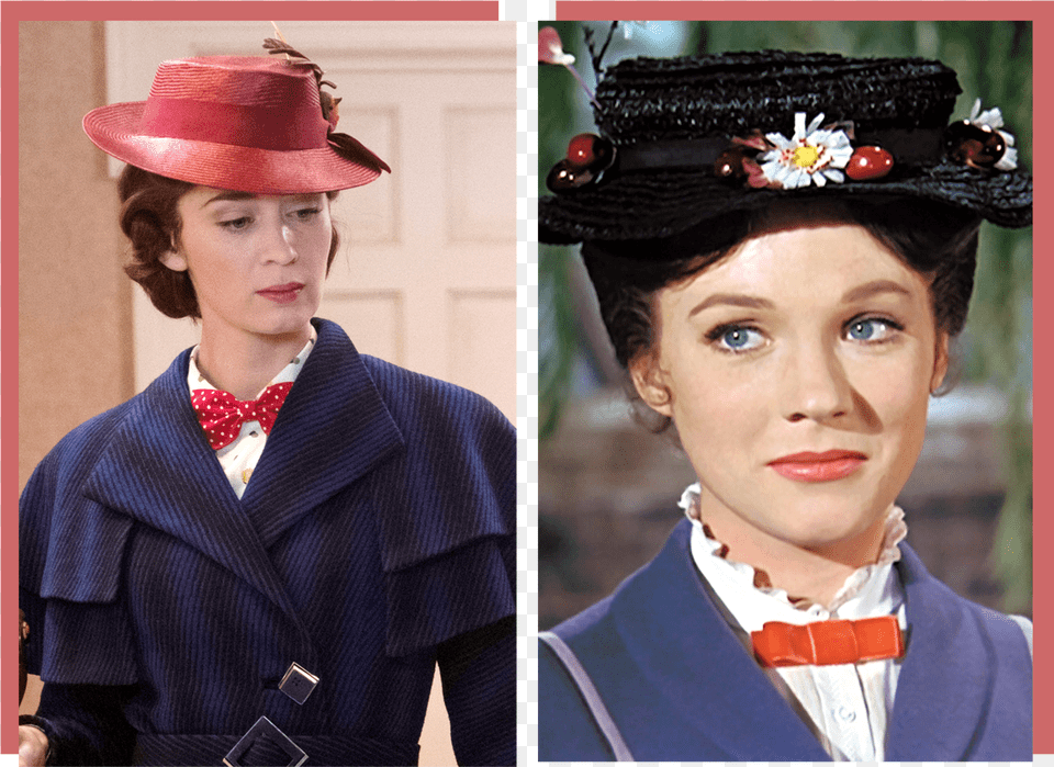 Left Emily Blunt Stars As Mary Poppins In Disney S Mary Poppins Emily Blunt Vs Julie Andrews, Woman, Person, Hat, Formal Wear Free Png