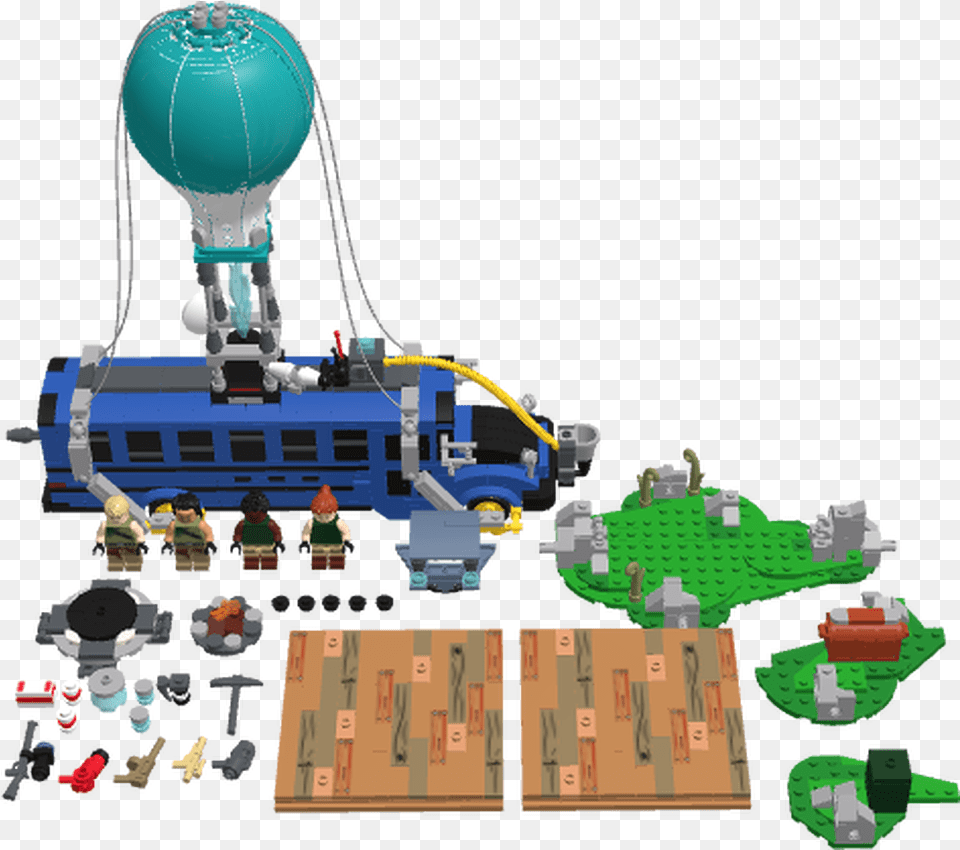 Lego Fortnite Battle Bus, Person, Balloon, Aircraft, Transportation Free Png
