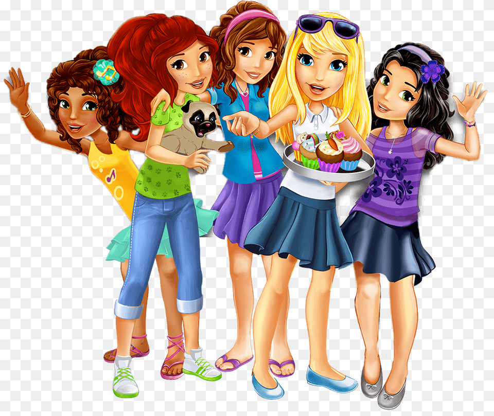 Lego Friends Holding Cupcakes, Book, Skirt, Clothing, Comics Png Image