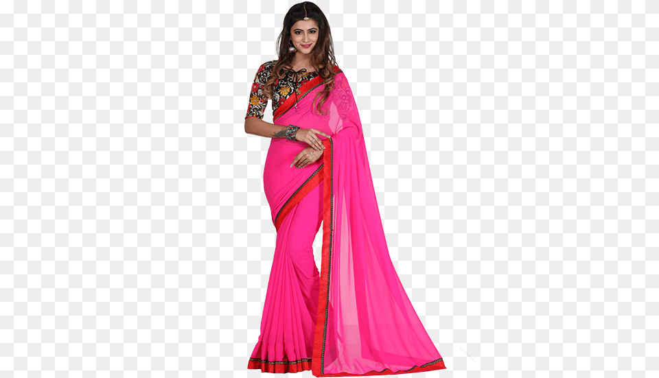 Lekha Pink Georgette Lace Saree Silk, Adult, Female, Person, Woman Png