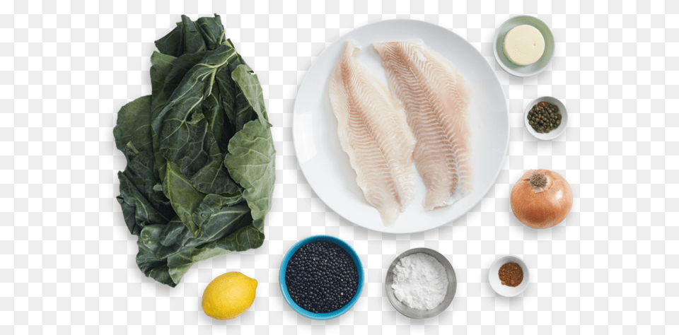 Lemon Caper Catfish With Spiced Lentils Amp Collard Greens, Plate, Food, Produce, Animal Png Image