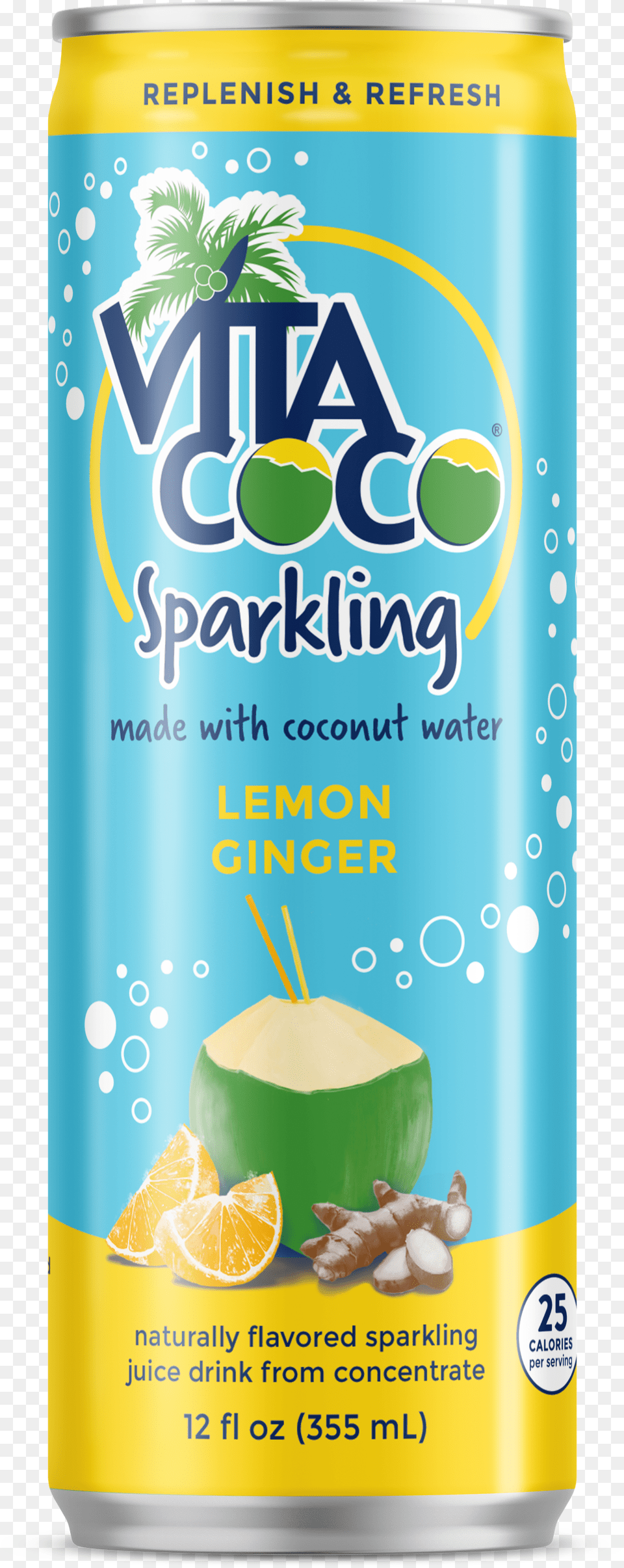 Lemon Ginger Vita Coco Sparkling Water, Can, Tin, Food, Fruit Free Png Download