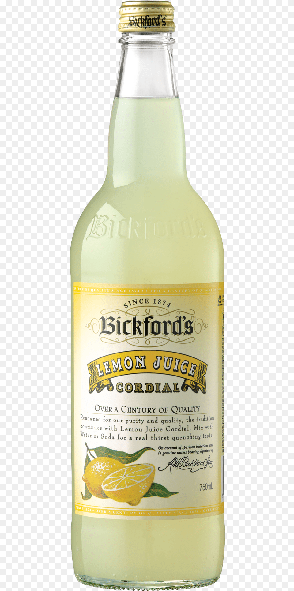 Lemon Juice Cordial 750ml Bickfords Cordial, Beverage, Lemonade, Alcohol, Beer Free Png