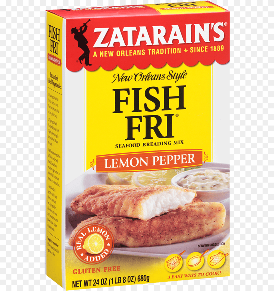 Lemon Pepper Fish Fri Zatarain39s Lemon Pepper Seasoned Fish Fry, Bread, Food, Person Free Png Download