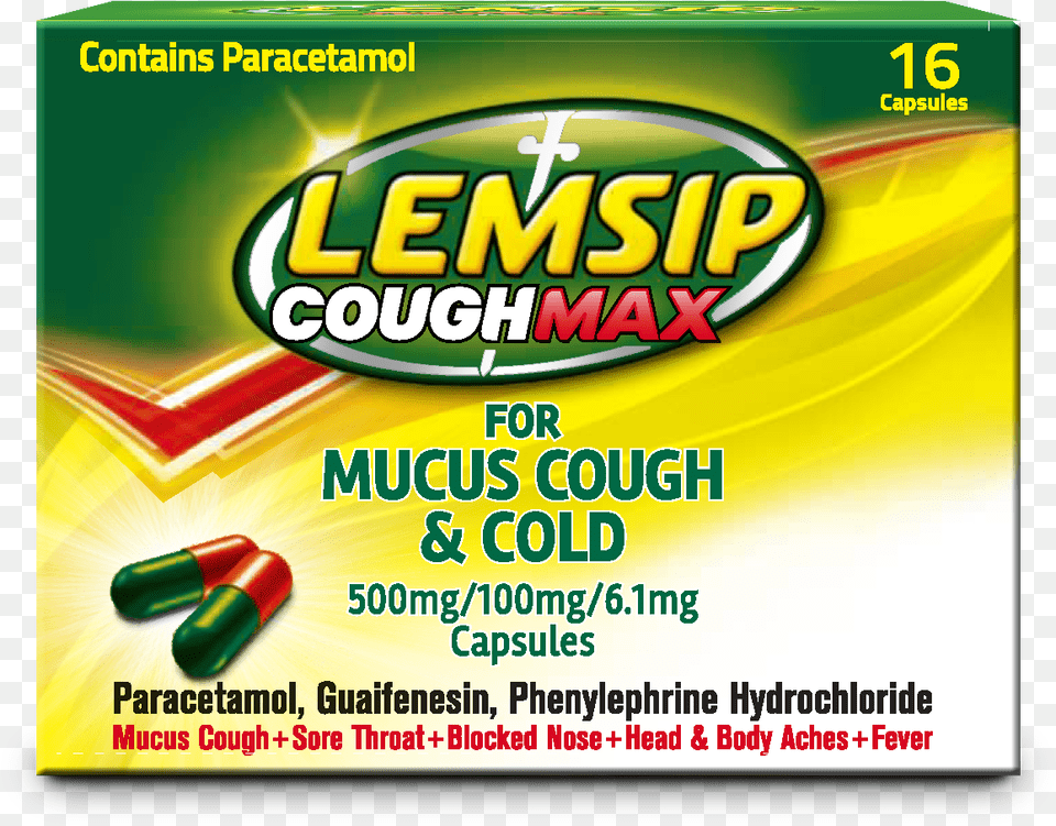 Lemsip Cough Max Mucus Cough Cold Capsules Lemsip Max Cold Amp Flu Capsules 8 Capsules, Advertisement, Herbal, Herbs, Plant Png Image
