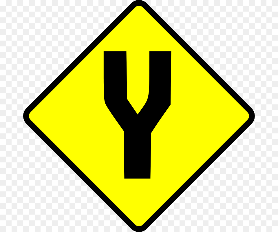 Leomarc Caution Fork In Road, Sign, Symbol, Road Sign Free Transparent Png