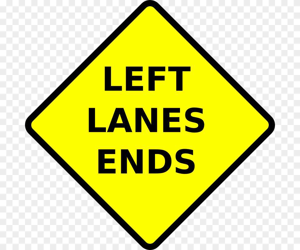 Leomarc Caution Left Lane Ends, Sign, Symbol, Road Sign Free Transparent Png