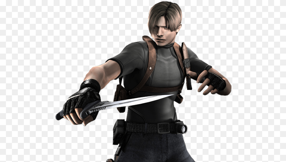 Leon Scott Kennedy Resident Evil 4 Leon, Weapon, Sword, Person, Man Free Transparent Png