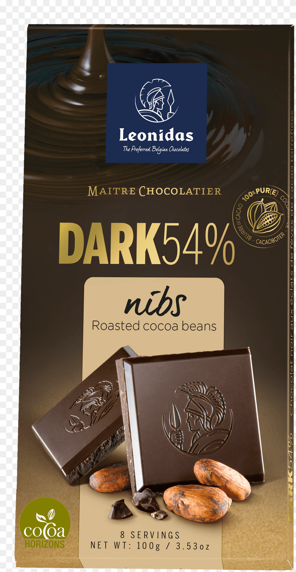 Leonidas Dark 54 Nibs Roasted Cocoa Beans Bars 100g Bars Leonidas Chocolate Bars, Dessert, Food, Advertisement, Business Card Free Png Download