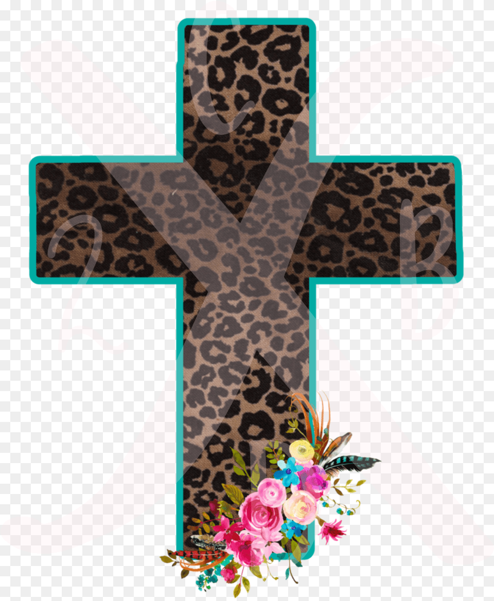 Leopard Cross With Flowers, Symbol, Art, Pattern, Graphics Free Png
