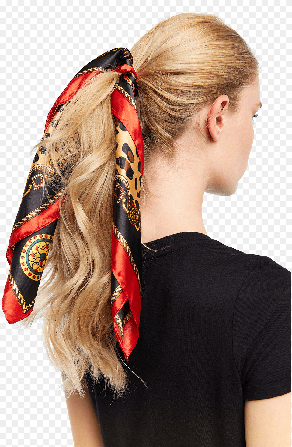 Leopard Hair Scarf Tie In Colour Red Bud Girl, Accessories, Clothing, Person, Woman Free Png Download