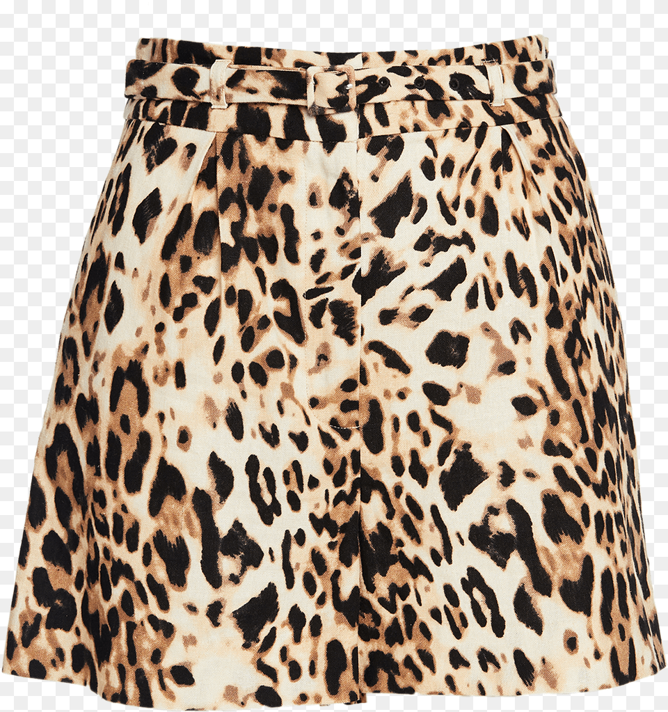 Leopard Linen Short In Colour Butterum Miniskirt, Clothing, Skirt, Animal, Mammal Png Image