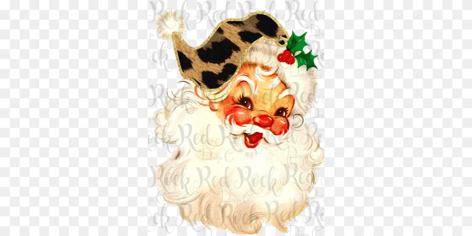 Leopard With Gold Santa Printable Vintage Christmas Card, Clothing, Hat, Birthday Cake, Cake Free Transparent Png