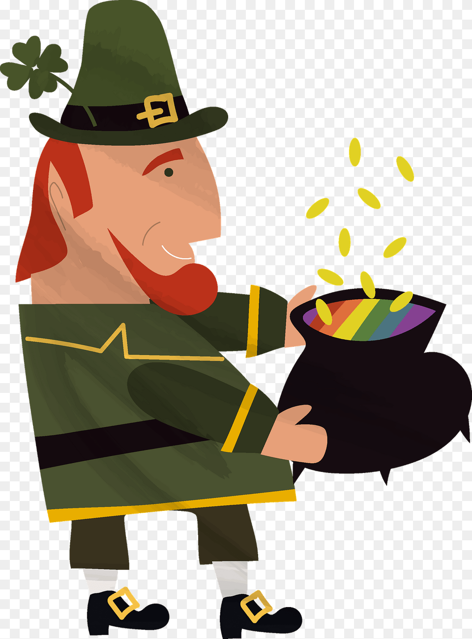 Leprechaun And Pot Of Gold Clipart, Clothing, Hat, Person, Animal Png