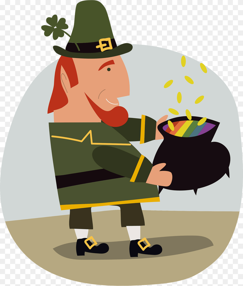 Leprechaun And Pot Of Gold Clipart, Clothing, Hat, Person, Reading Free Png Download