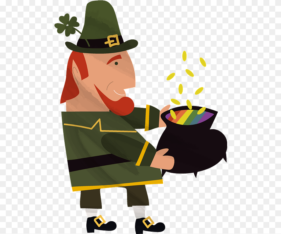 Leprechaun And Pot Of Gold Clipart Costume Hat, Clothing, Baby, Person, Face Free Png Download