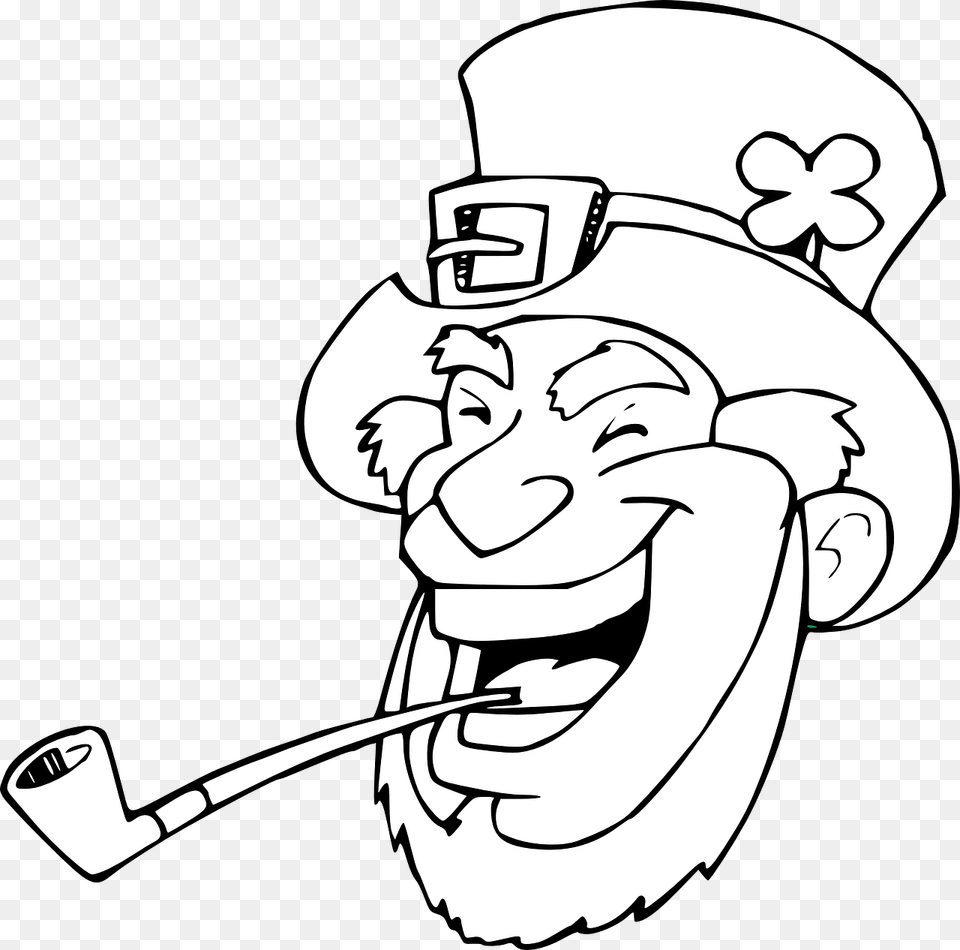 Leprechaun Patrick Saint Laughing Irish Happy Leprechaun Outline, Smoke Pipe, Person, Face, Head Free Png Download