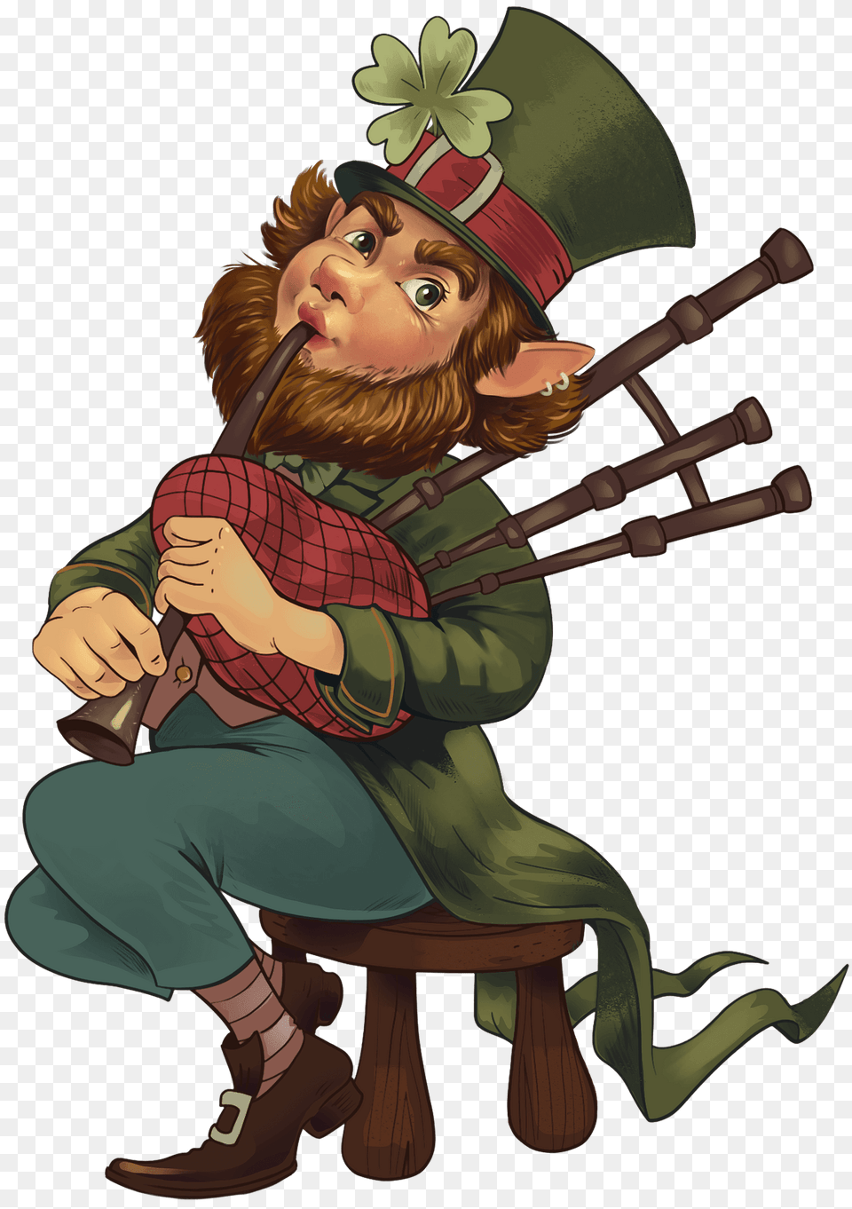 Leprechaun Playing Bagpipes Clipart, Bagpipe, Musical Instrument, Person, Face Png Image