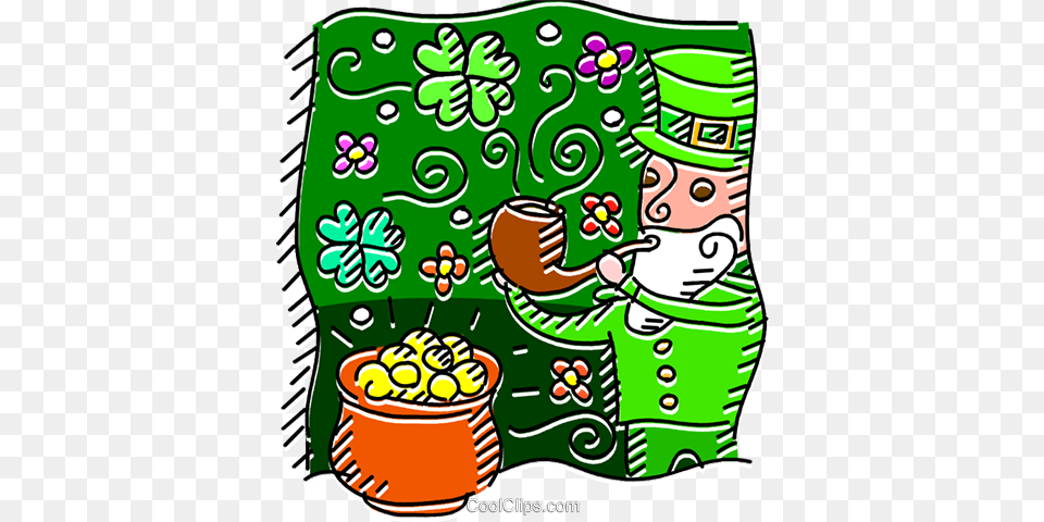 Leprechaun Smoking Pipe And Pot Of Gold Royalty Vector Clip, Food, Lunch, Meal, People Png Image