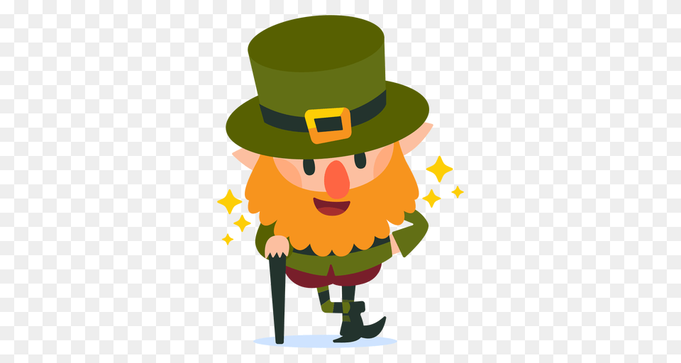 Leprechaun With Cane Cartoon, Baby, Person, Clothing, Hat Png Image