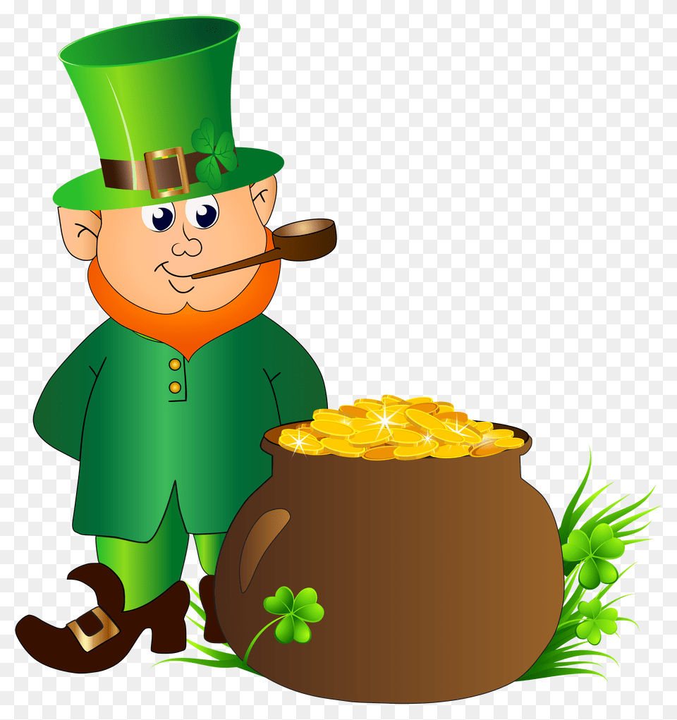 Leprechaun With Pot Of Gold Transparent Clip Art Baby, Person, Face, Head Png Image
