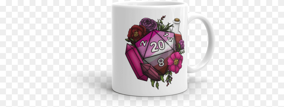 Lesbian Pride D20 White Mug Coffee Cup, Rose, Plant, Flower, Pottery Free Png