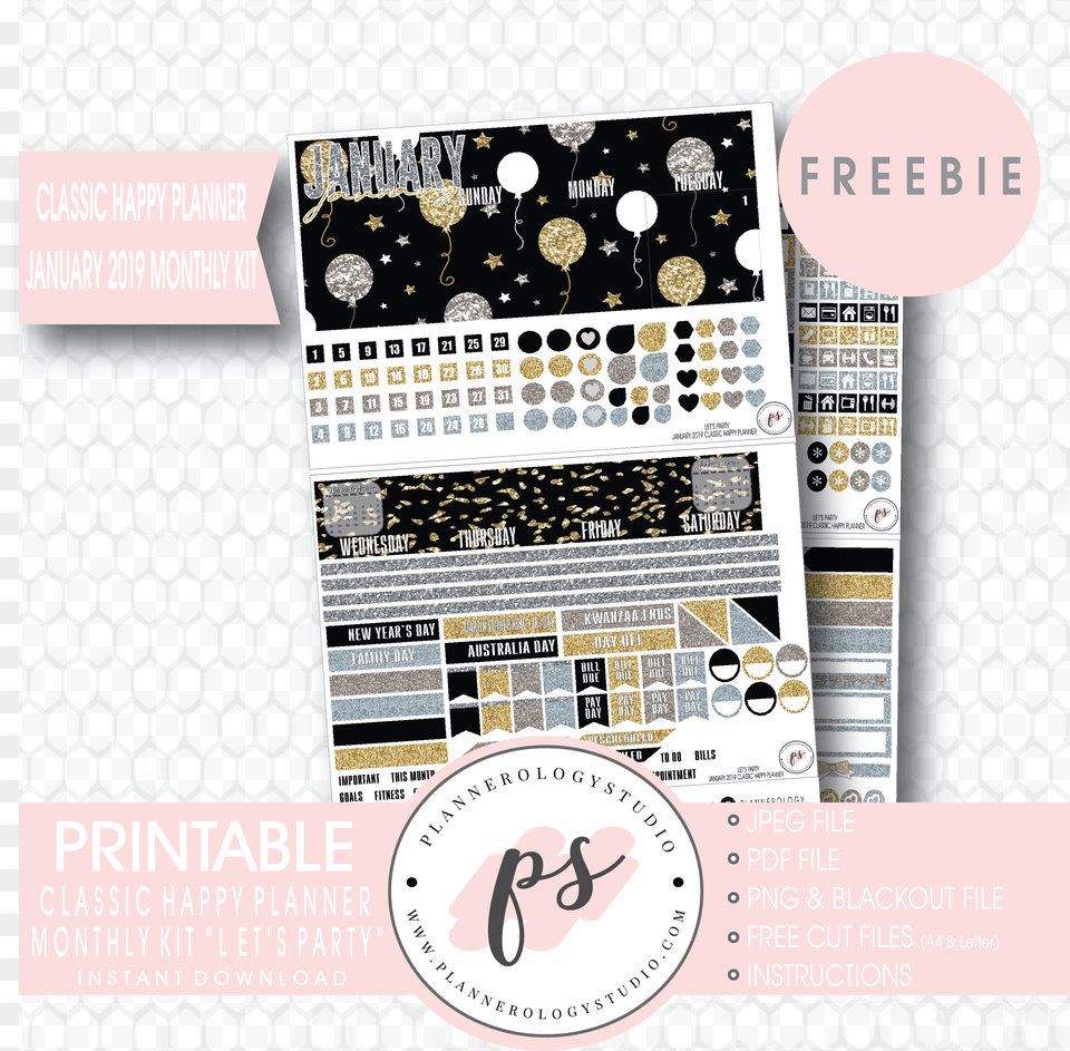 Let S Party Classic Happy Planner January 2019 Monthly Digital Planner 2019 Freebies, Advertisement, Poster, Text Free Png Download