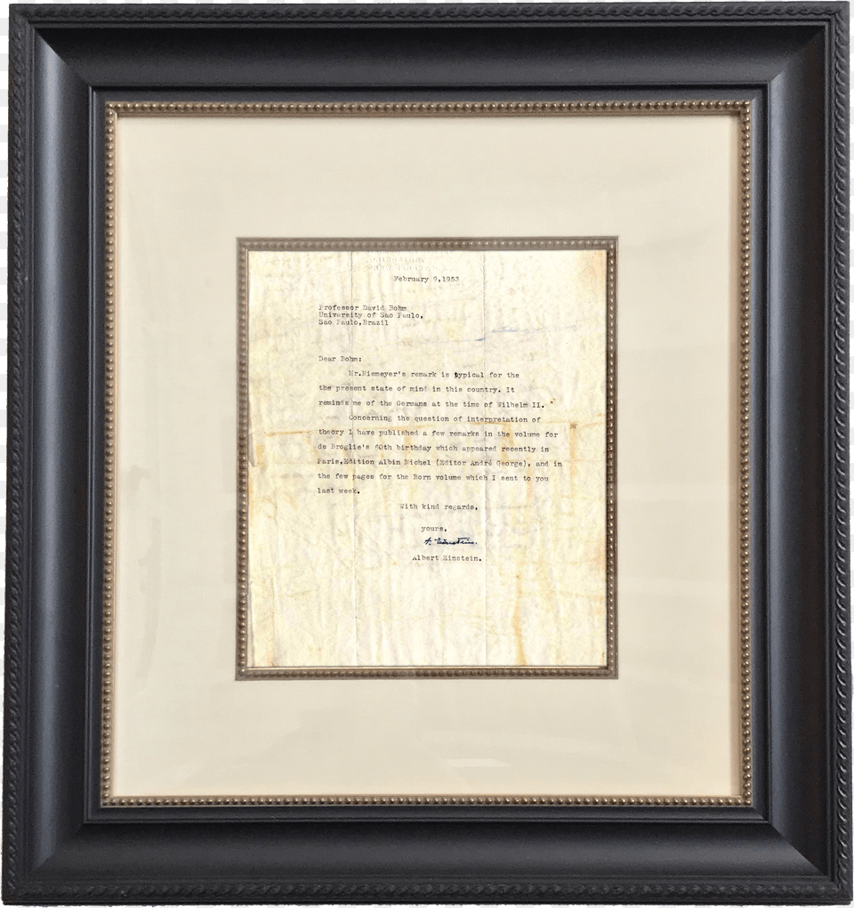 Letter From Albert Einstein Referencing Quantum Mechanics Picture Frame Png