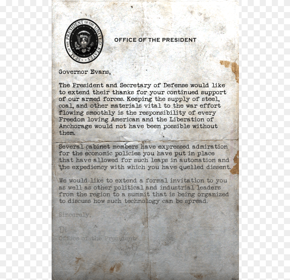 Letter From The Prez Fallout 76 Presidential Seal, Page, Text, Book, Publication Free Png