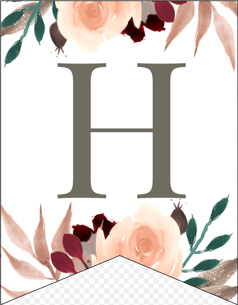 Letter H Penant Flag With Pink Green Brown And Burgandy Illustration, Flower, Plant, Rose, Person Free Transparent Png