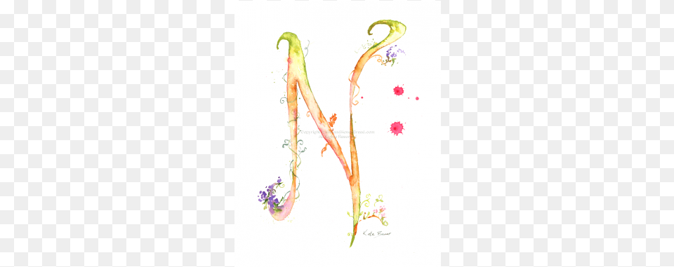 Letter N Monogram Watercolor, Art, Floral Design, Graphics, Pattern Png Image