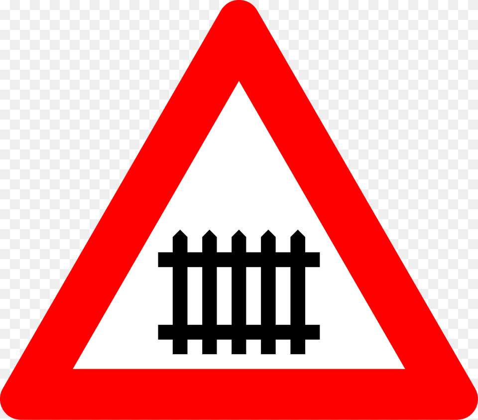 Level Crossing With Barriers Ahead Sign In Belgium Clipart, Symbol, Road Sign, Dynamite, Weapon Free Png