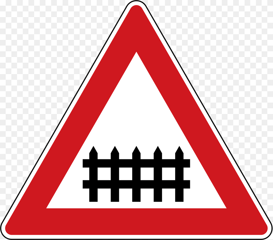 Level Crossing With Barriers Ahead Sign In Czech Republic Clipart, Symbol, Road Sign Png