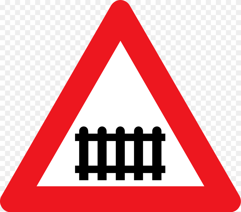 Level Crossing With Barriers Ahead Sign In Denmark Clipart, Symbol, Road Sign Free Png Download