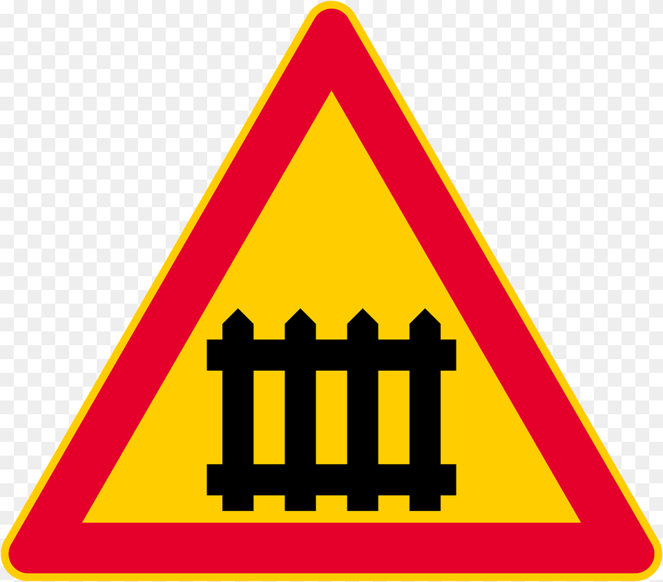 Level Crossing With Barriers Ahead Sign In Finland Clipart, Symbol, Road Sign Free Png Download