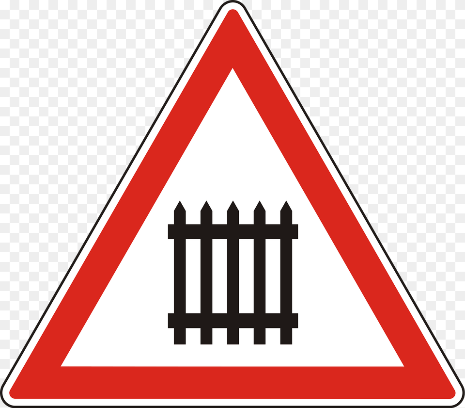 Level Crossing With Barriers Ahead Sign In Hungary Clipart, Symbol, Road Sign Free Transparent Png