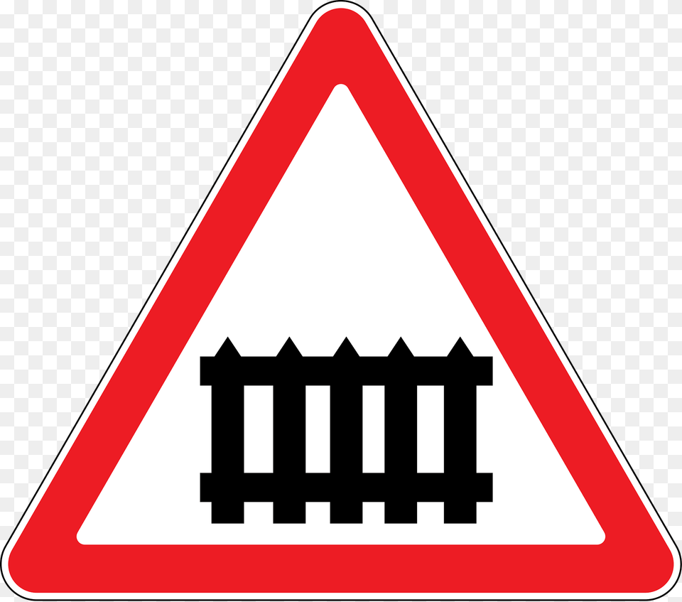 Level Crossing With Barriers Ahead Sign In Moldova Clipart, Symbol, Road Sign Free Transparent Png