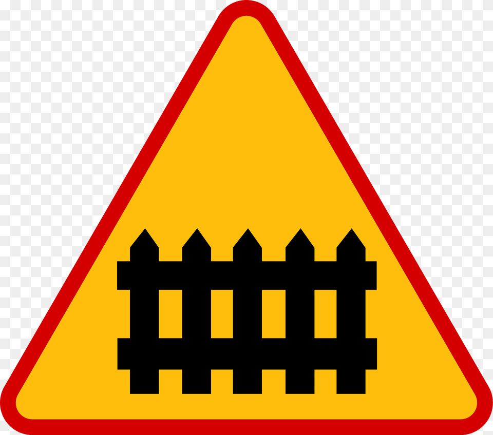 Level Crossing With Barriers Ahead Sign In Poland Clipart, Symbol, Road Sign Free Transparent Png