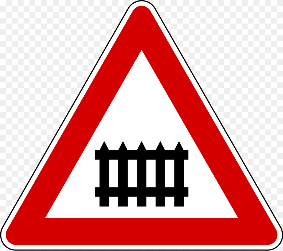 Level Crossing With Barriers Ahead Sign In Slovenia Clipart, Symbol, Road Sign Free Transparent Png