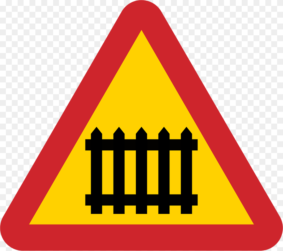 Level Crossing With Barriers Ahead Sign In Sweden Clipart, Symbol, Road Sign, Dynamite, Weapon Free Transparent Png