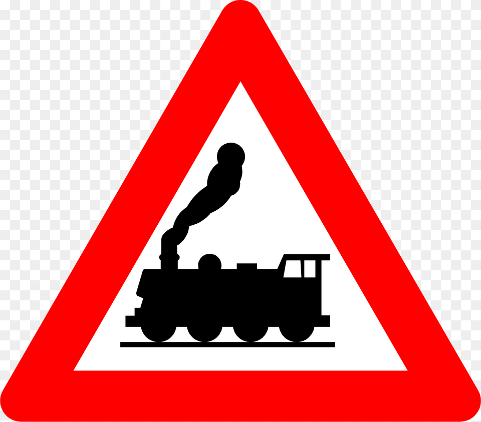 Level Crossing Without Barriers Ahead Sign In Belgium Clipart, Symbol, Road Sign, Adult, Person Free Png